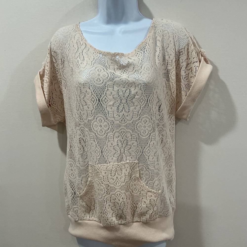 Vintage Miss Chievous Lace Shirt Womens Large Ivory Sheer Fairy Whimsi Boho